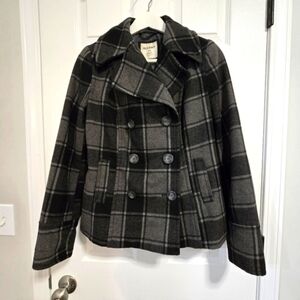 Old Navy Women's Black Plaid Button Up Lea Coat Size Small